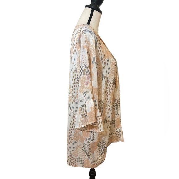 Love Tree kimono cover up sheer boho mid length ruffled sleeve large - Picture 4 of 10